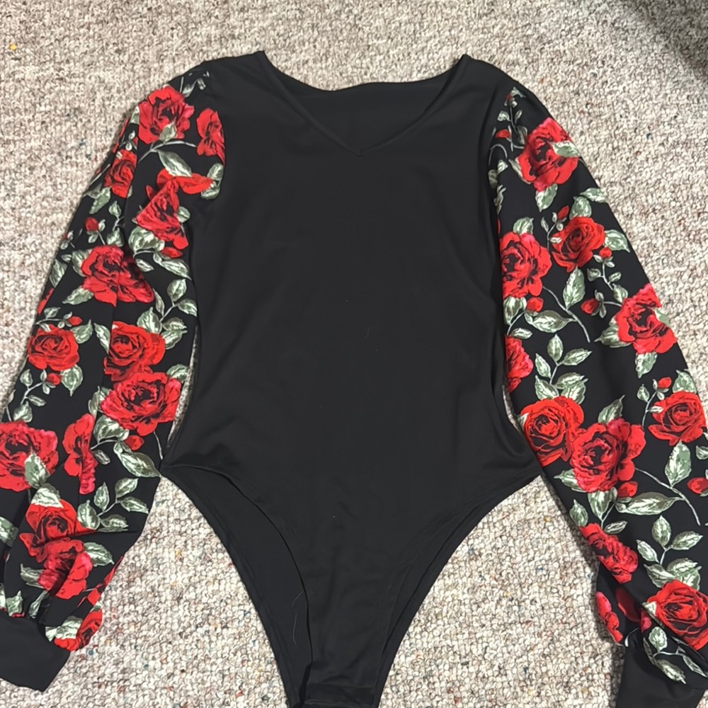 SHEIN Black and Red Floral Blouse